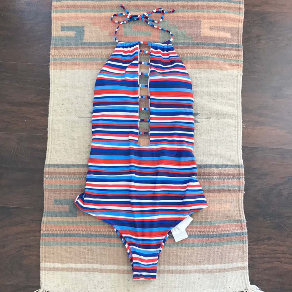 NWT Volcom striped One piece G swimsuit